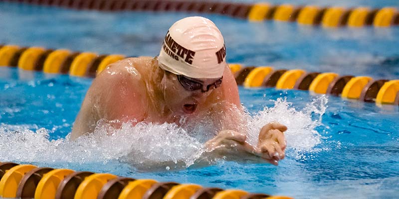 Logan Copeland swims the breaststroke for Willamette.