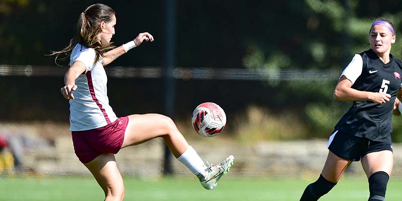 Sophie Cleland keeps the ball in the air with her right foot.