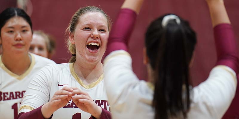 Syd Bowen (So., OH/OPP, Tigard, OR/Wilsonville HS), middle left, celebrates with teammates