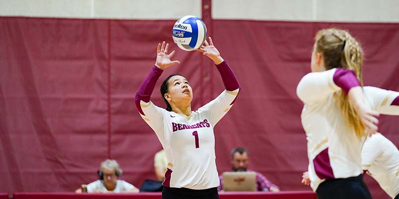 Emma Porter sets the ball for the Bearcats.